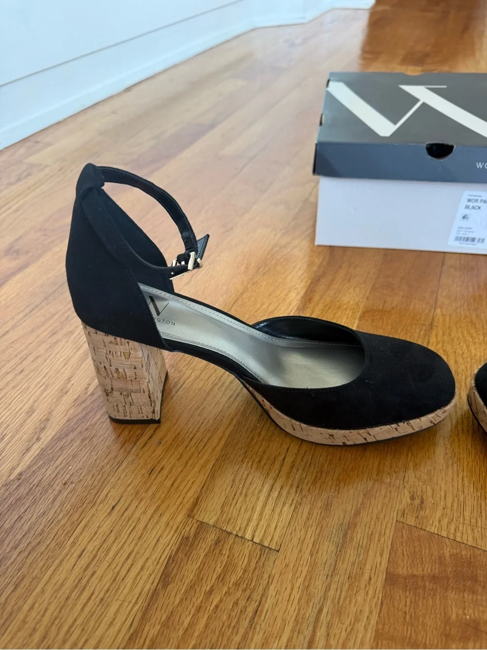 Worthington Black Suede Cork Block Heel Sandals